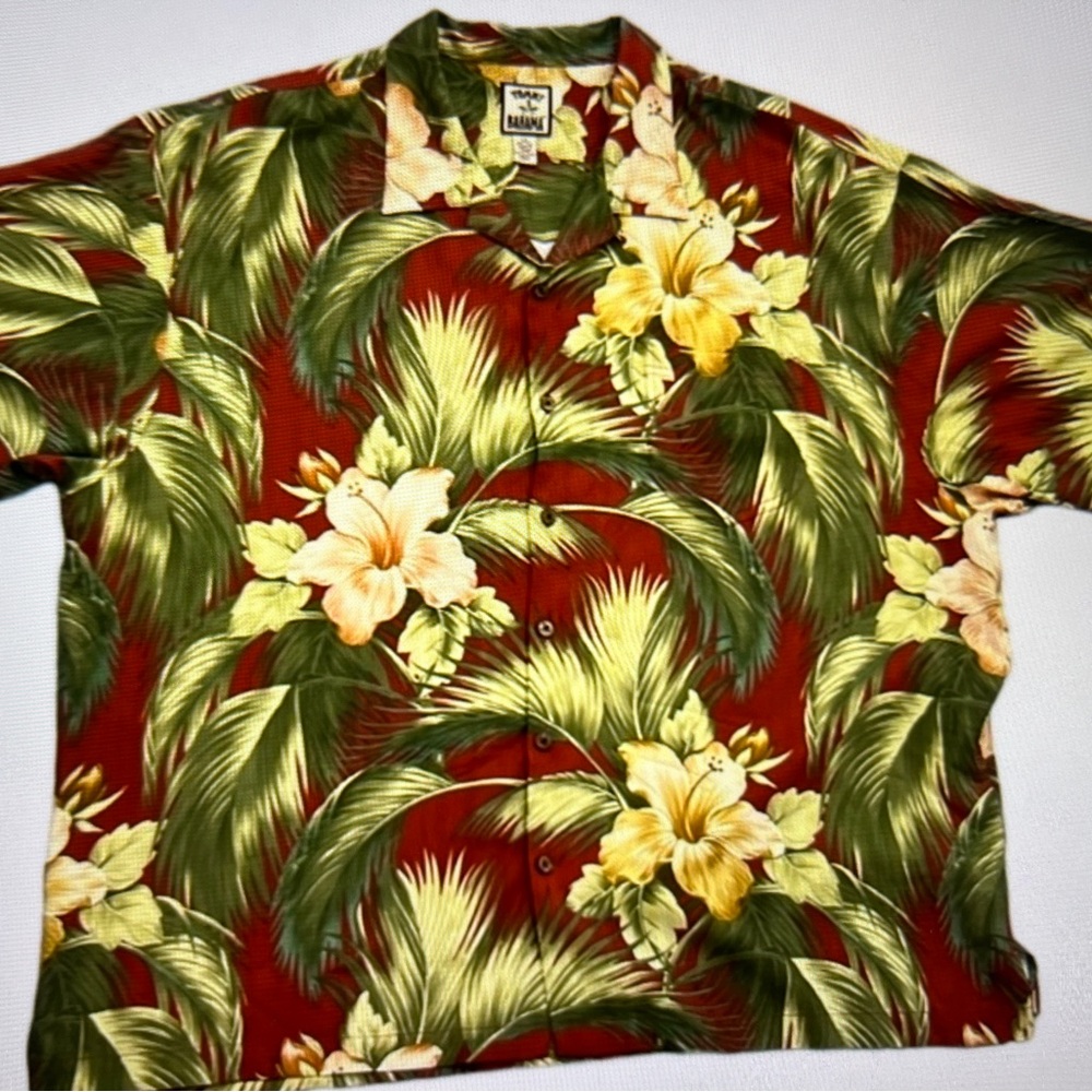 Tommy Bahama Vtg Mens XXL Silk Hawaiian Camp Button Down Short Sleeve Red Shirt